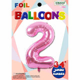 34" Pink Number 2 Supershape Decorative Foil Balloon