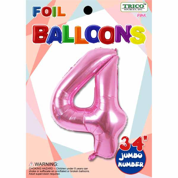 34" Pink Number 4 Supershape Decorative Foil Balloon