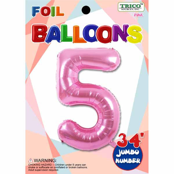 34" Pink Number 5 Supershape Decorative Foil Balloon