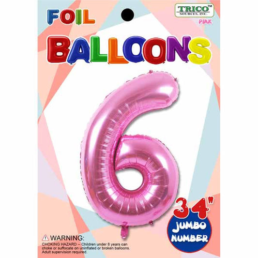 34" Pink Number 6 Supershape Decorative Foil Balloon