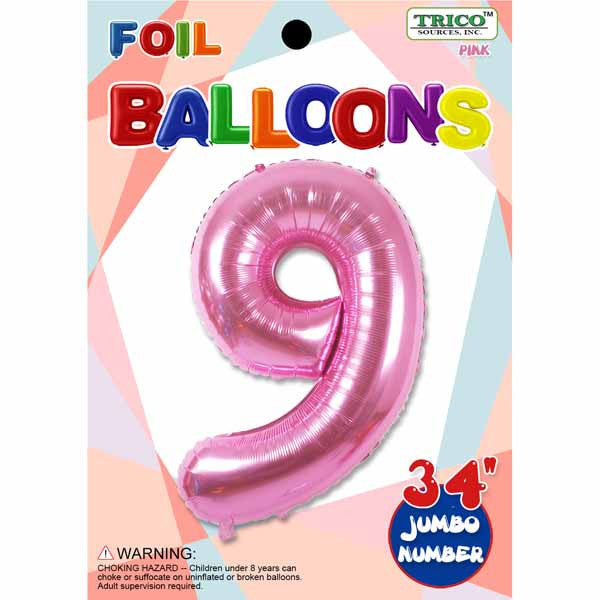 34" Pink Number 9 Supershape Decorative Foil Balloon