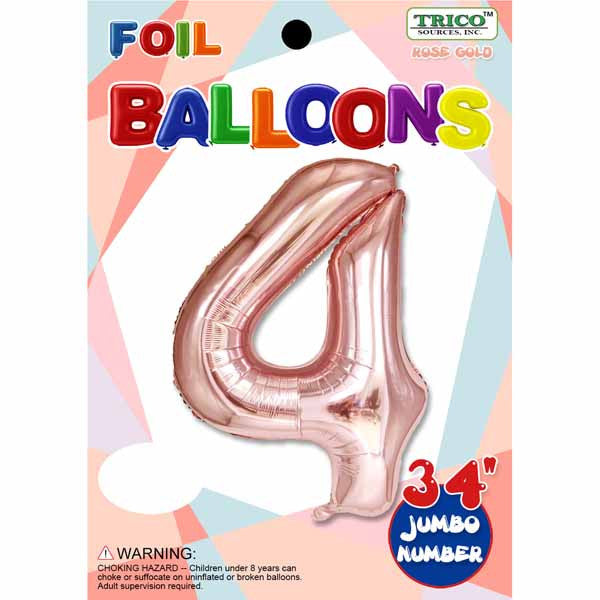 34" Rose Gold Number 4 Supershape Decorative Foil Balloon