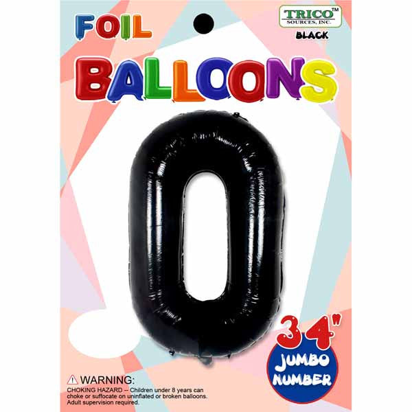 34" Black Number 0 Supershape Decorative Foil Balloon