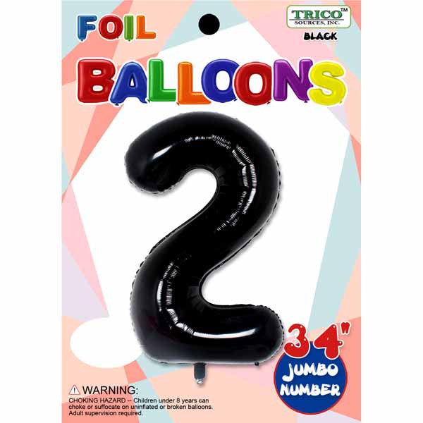 34" Black Number 2 Supershape Decorative Foil Balloon