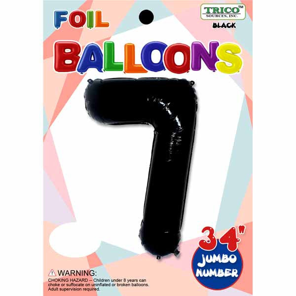 34" Black Number 7 Supershape Decorative Foil Balloon