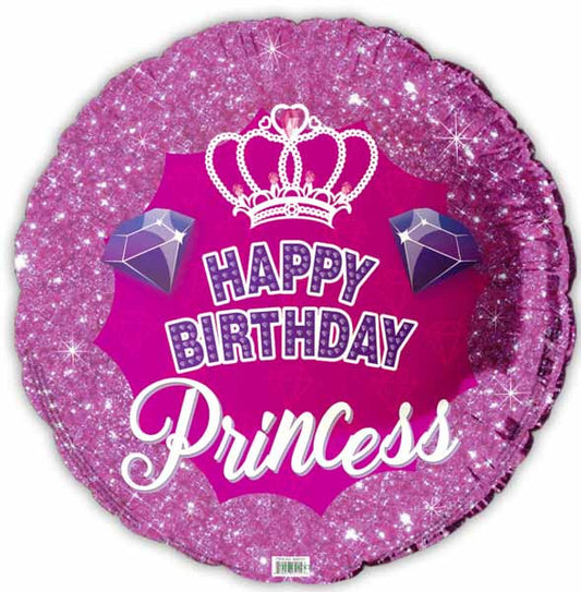 Happy Birthday Princess Crown & Gems Foil Balloon