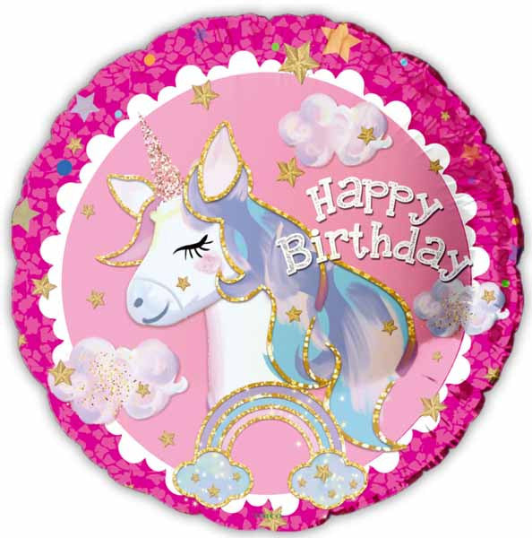 Unicorn Party Round Glitter Foil Balloon