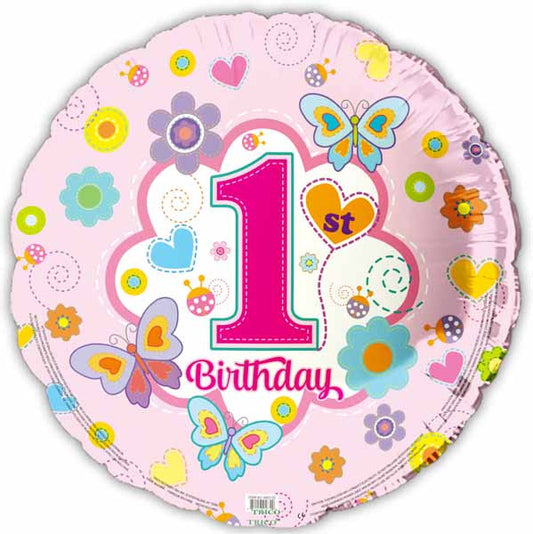 1st Birthday Pink Foil Round Balloon