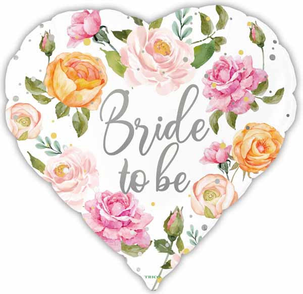 Bride To Be Flower Print Heart Shaped Foil Balloon