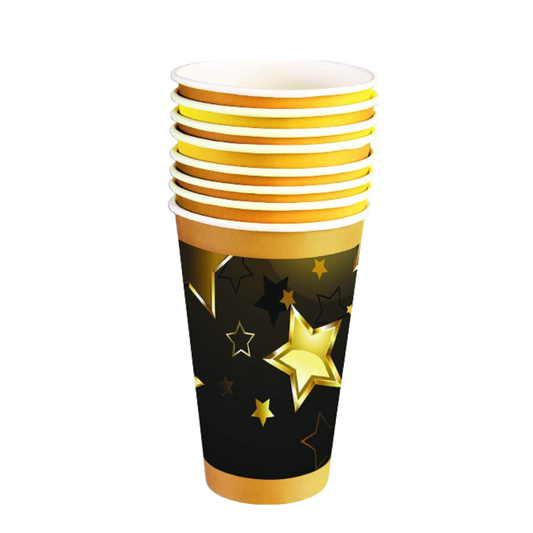 Black & Gold Stars Paper Cups - 8 Pack