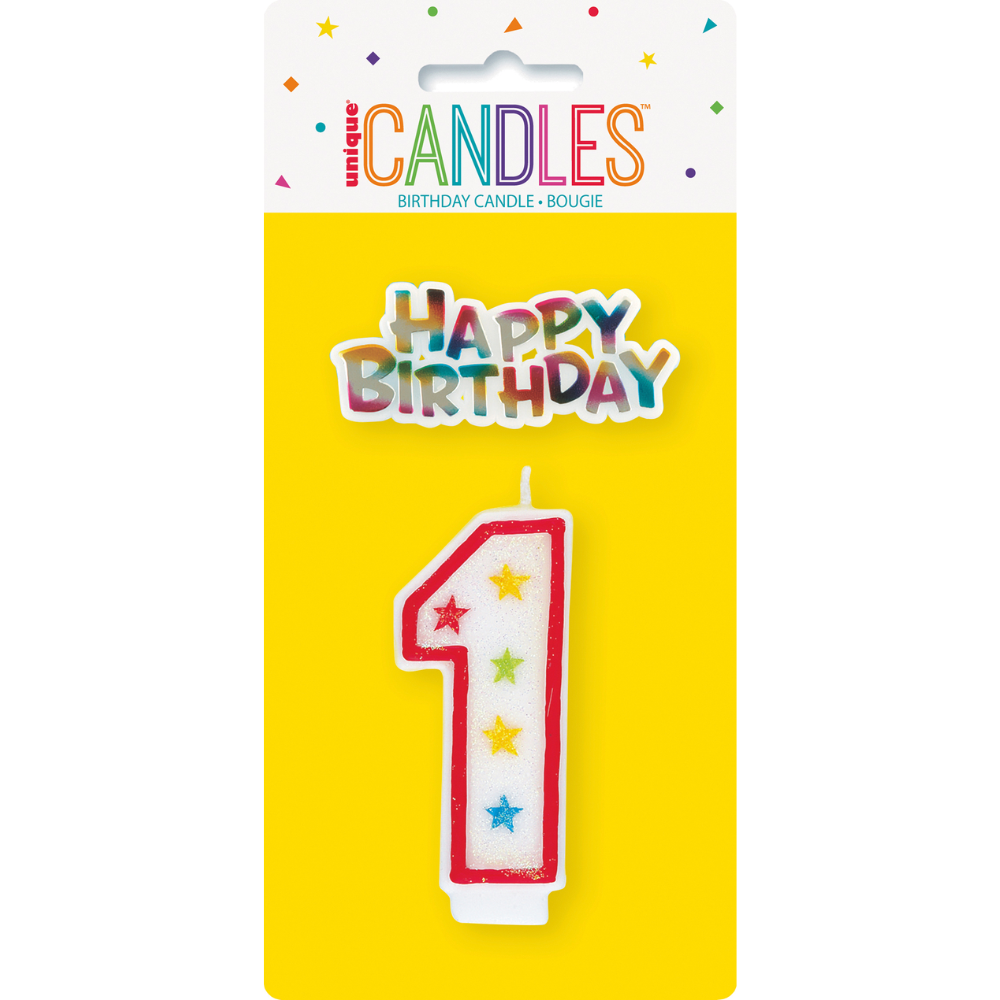 Glitter Number 1 Birthday Candle with Decoration