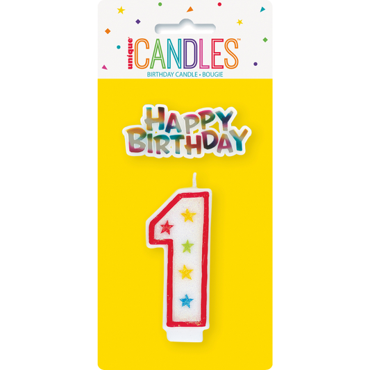 Glitter Number 1 Birthday Candle with Decoration