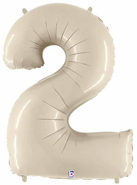 Big Number 2 Foil Balloon White Sand