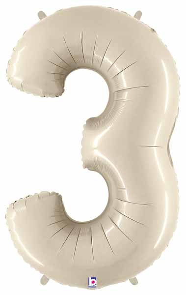 Big Number 3 Foil Balloon White Sand