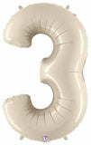 Big Number 3 Foil Balloon White Sand