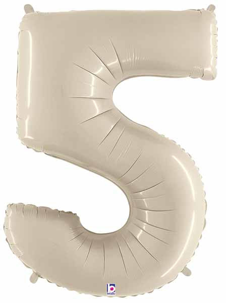 Big Number 5 Foil Balloon White Sand