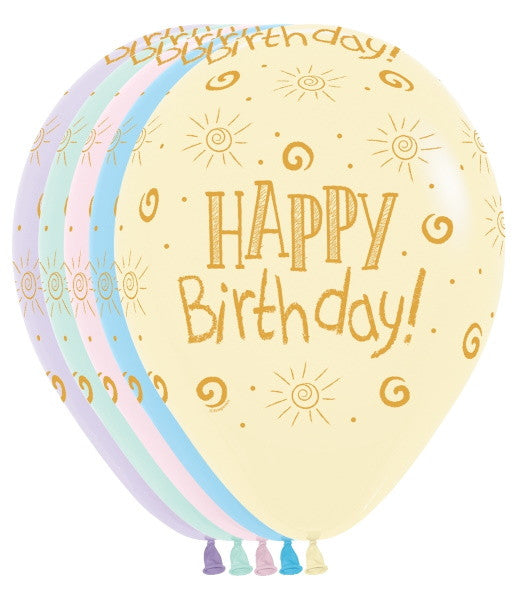 Happy Birthday Pastel Matte Assorted Colors Latex Balloons