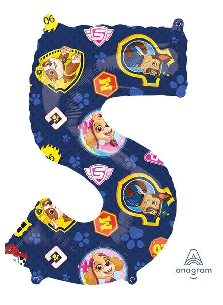 26" Paw Patrol Number 5 Mid Size Shape Foil Balloon