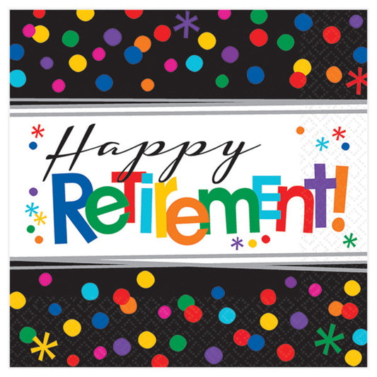 Happy Retirement Party Beverage Paper Napkins Polka Dot 16 Pack