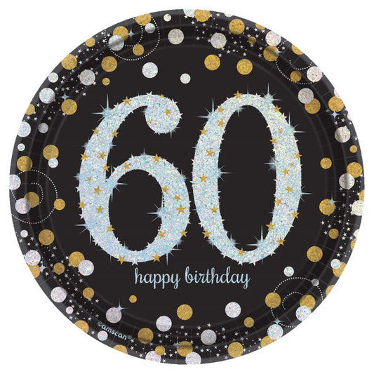 Sparking Celebration 60 Happy Birthday 60th Luncheon Dessert 7" Plates 8 Pack