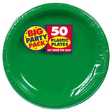 Amscan Green 10" Dinner Plastic Round Party Plates 50 Pack