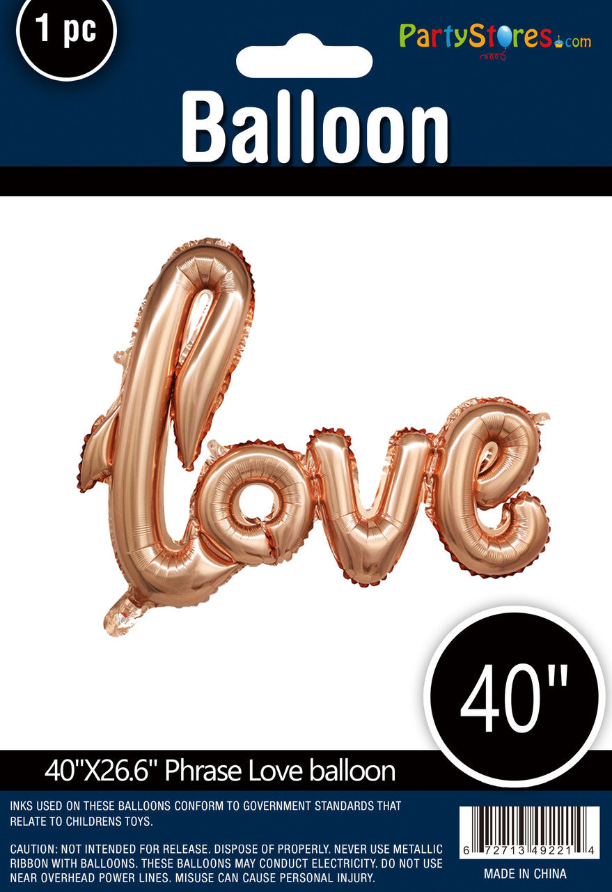 script foil balloon love Rose gold