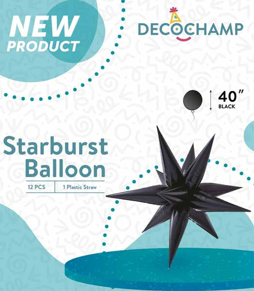 40" Black Starburst Foil Balloon Air-Fill