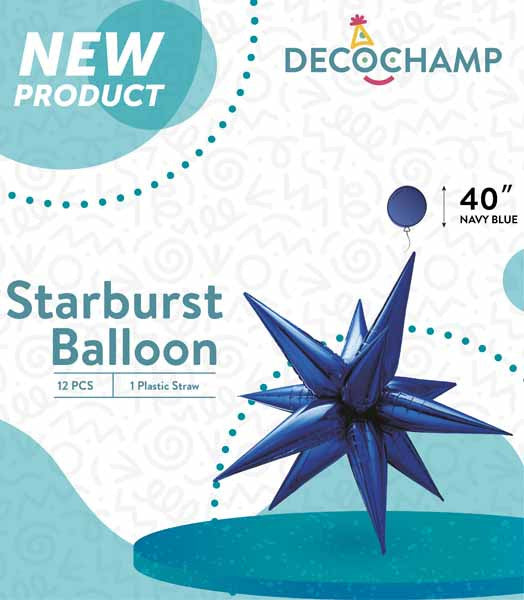 40" Navy Blue Starburst Foil Balloon Air-Fill