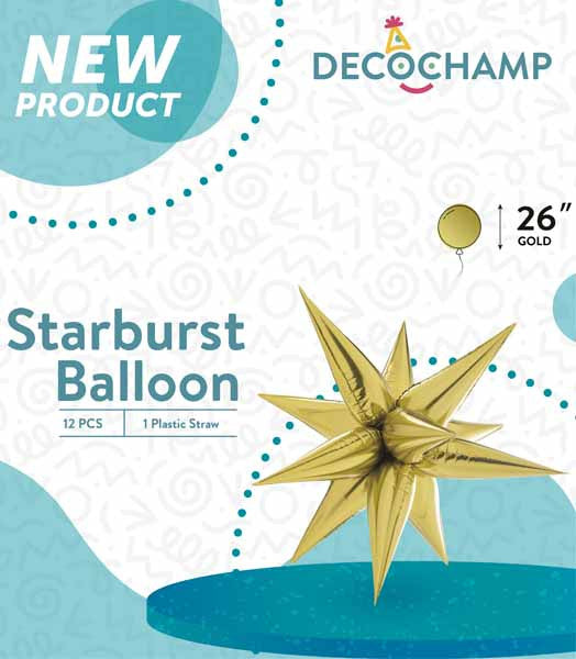 26" Gold Starburst Foil Balloon Air-Fill