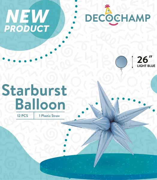 26" Light Blue Starburst Foil Balloon Air-Fill