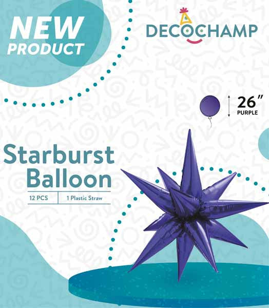 26" Purple Starburst Foil Balloon Air-Fill