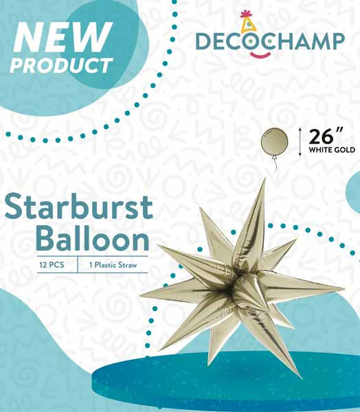 26" White Gold Starburst Foil Balloon Air-Fill