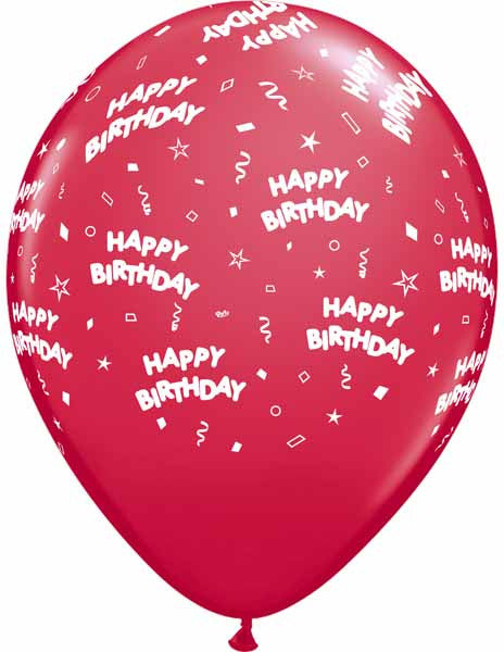 Red and White Happy Birthday All-Over-Print Latex Balloon