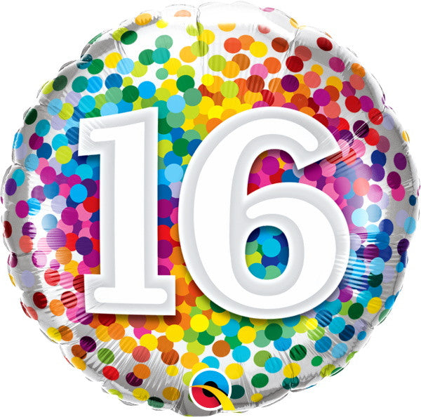16th Birthday Rainbow Confetti Balloon
