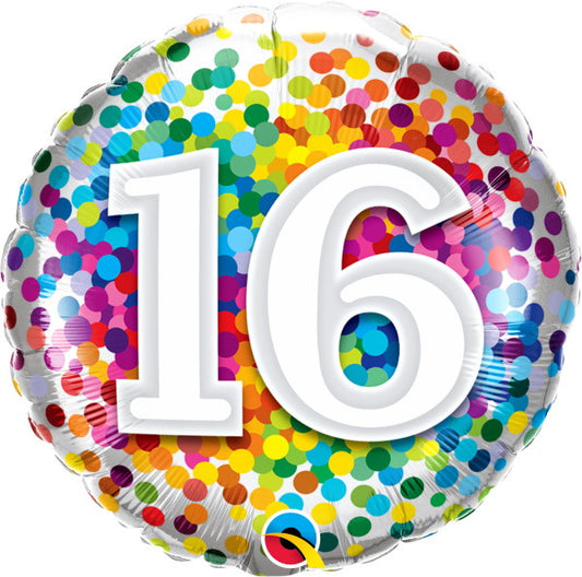 16th Birthday Rainbow Confetti Balloon