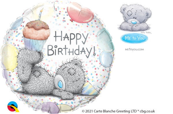 Happy Birthday Teddy Bear with Cupcake Mylar Balloon
