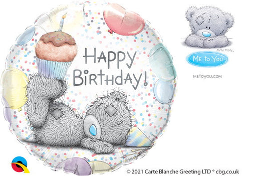Happy Birthday Teddy Bear with Cupcake Mylar Balloon