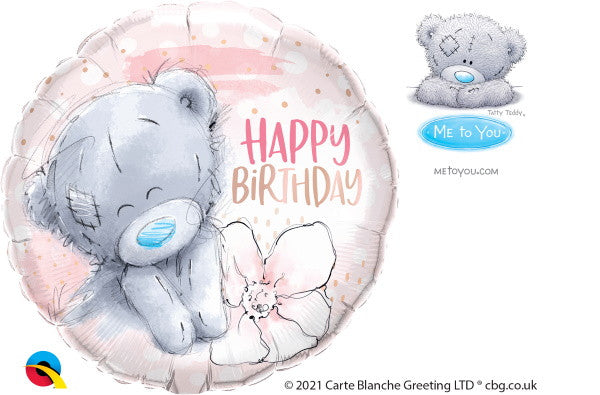 Happy Birthday Teddy Bear with Flower Mylar Balloon