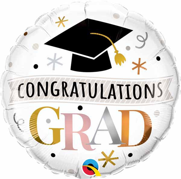 Rose Gold Congrats Grad Cap & Stars Foil Balloon
