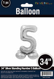 34" Silver Standing Number 5 Balloon Air-Fill ONLY