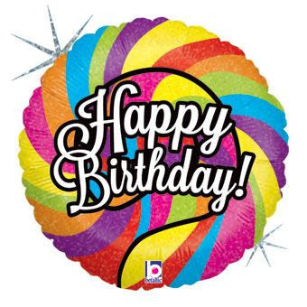 Happy Birthday Holographic Lollipop 18" Round Foil Balloon