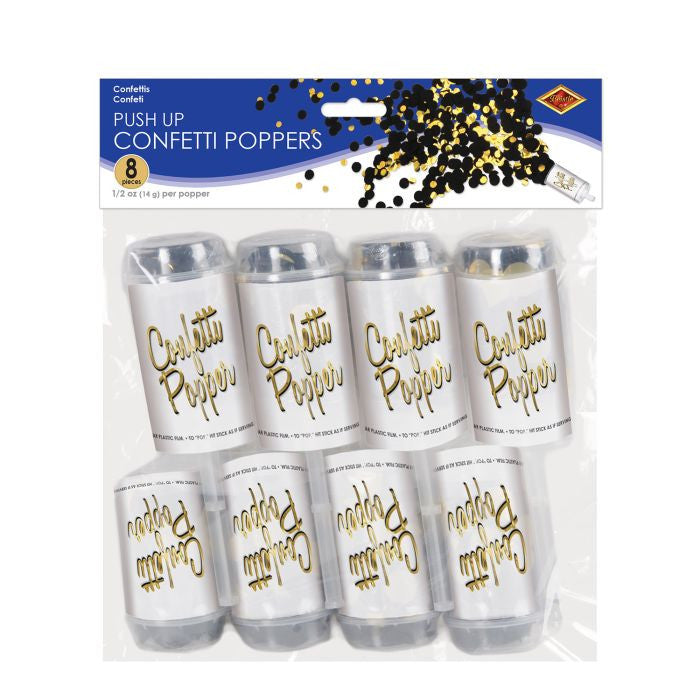 Pushup Confetti Poppers Black & Gold 8/CT