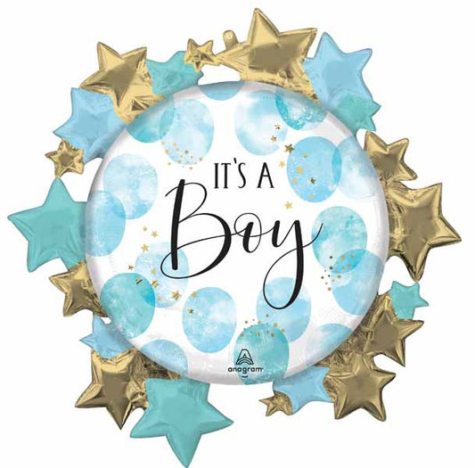 It's A Boy! Baby Blue Water Color 26" Supershape Foil Balloon