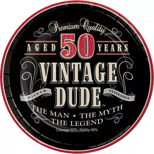 Vintage Dude 50th Birthday 7" Paper Plates The Man Myth Legend 8/CT