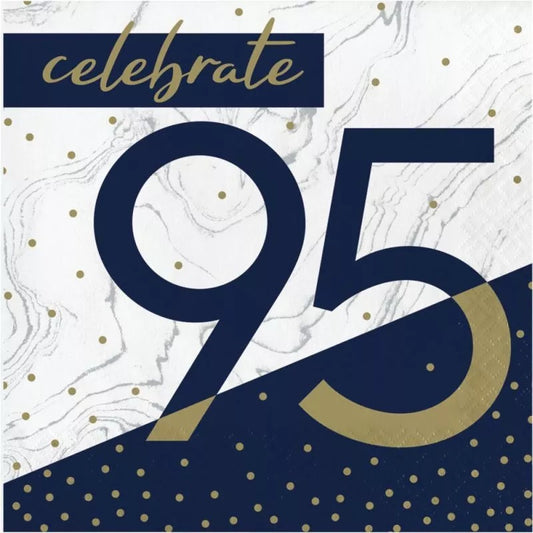 Navy & Gold Milestone 95th Birthday Lunch Napkins Paper 6.5" x 6.5" 16/CT