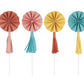 Mini Paper Fan Cake Toppers with Tassels 8/CT