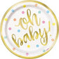 IN Gold Baby Shower Round 7" Dessert Plates 8/CT