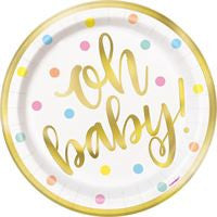 IN Gold Baby Shower Round 7" Dessert Plates 8/CT