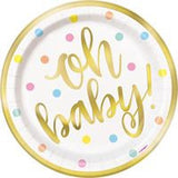 IN Gold Baby Shower Round 7" Dessert Plates 8/CT