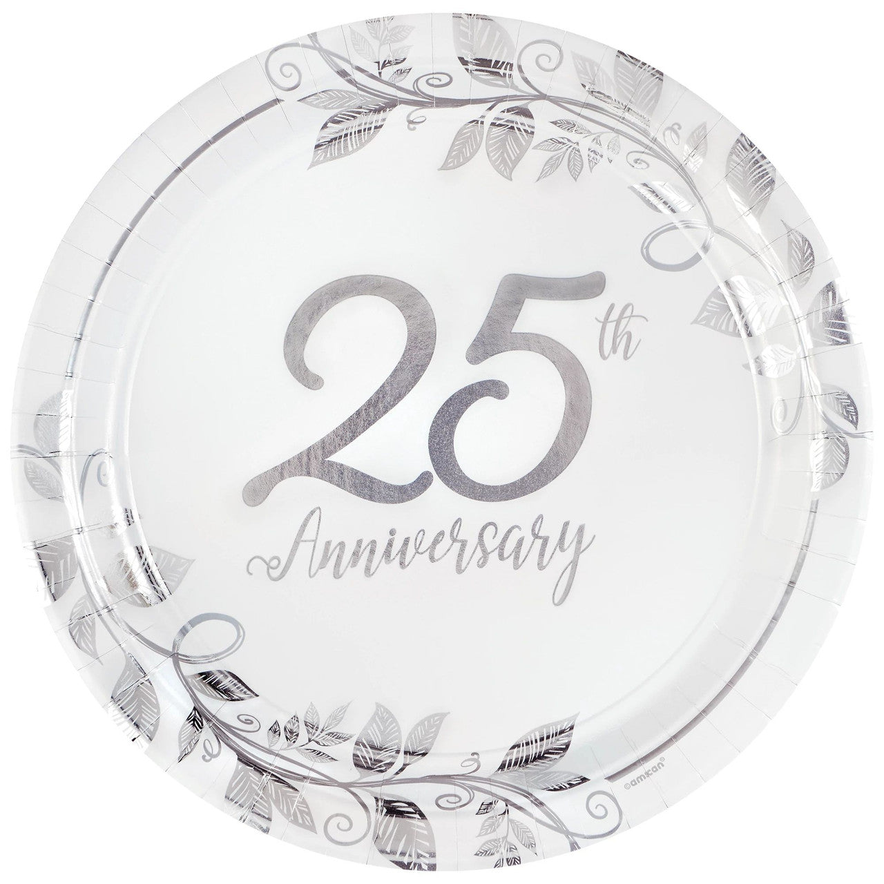 Happy 25th Anniversary 10 1/2" Round Metallic Plates 8/CT